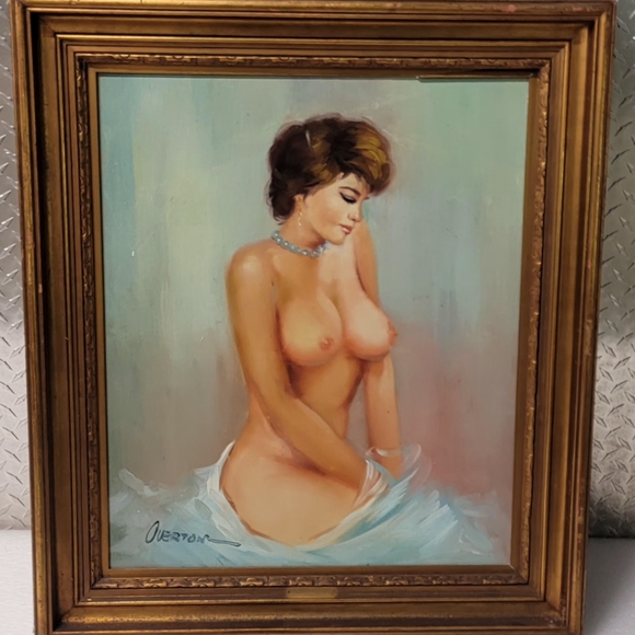 Elegant Oil On Canvas Painting Signed By Overton Nudity 26x30